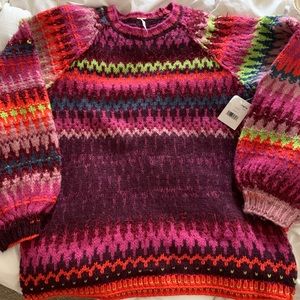 Colorful oversized free people chunky knit sweater